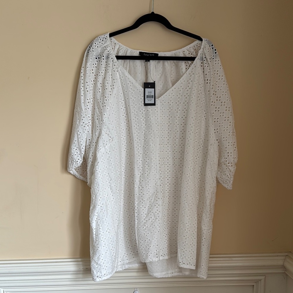 NWT Arna‎ York Adina Broderie Eyelet Women's Top in White Size 26/28